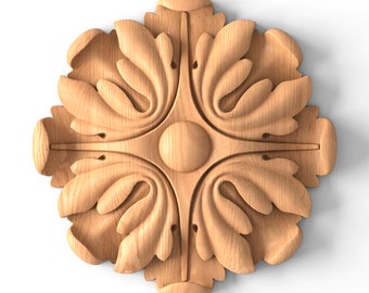 Perfect Carved Vintage Flower Round Wooden Rosette Onlay