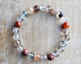Quartz Lodolite Gemstone Beaded Bracelet, Earthy Bracelet, 8mm Bracelet, Stretch Bracelet, Everyday Bracelet, Phantom Quartz, Garden Quartz