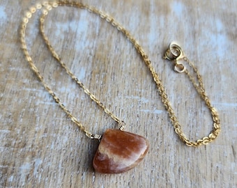 Peach Moonstone Gemstone Choker Necklace Gold, Peach Moonstone Pendant, Triangle Shaped Moonstone Pendant, Gold Filled 16 Inch Necklace
