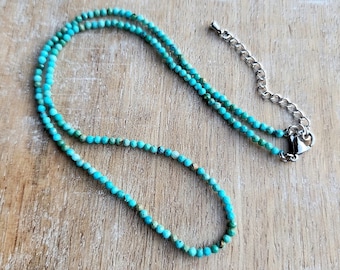 Turquoise Gemstone Necklace Adjustable, Tiny Green Turquoise Beaded Necklace, 16 Inch Necklace, 18 Inch Necklace, Stainless Steel Necklace