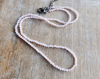 Pink Opal Gemstone Necklace Adjustable, Tiny Pink Gemstone Beaded Necklace, 16 Inch Necklace, 18 Inch Necklace, Stainless Steel Necklace
