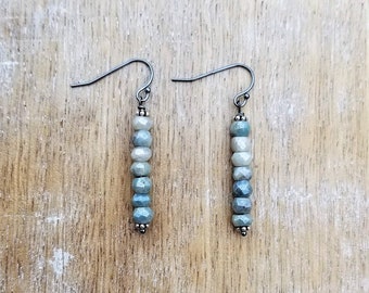 Silverite Gemstone Earrings, Stick Earrings, Stacked Rondelle Gemstone Earrings, Minimalist Earrings, Dainty Blue Gemstone Earrings Silver