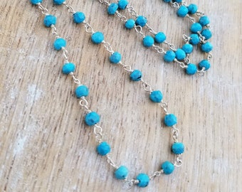 Blue Turquoise Choker Necklace Sterling Silver, Dainty Turquoise Beaded Necklace, 16 Inch Necklace, December Birthstone, Layering Necklace