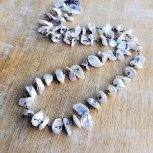 Freshwater Pearl Choker Necklace Oxidized Sterling Silver, Cornflake Pearls Necklace, 16 Inch Necklace, Wire Wrapped White Pearl Necklace