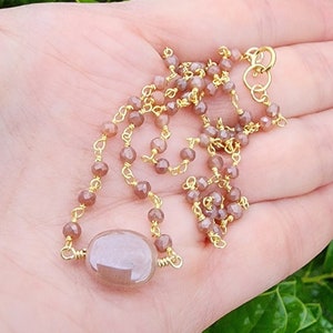 Peach Moonstone Gemstone Choker Necklace Gold, Dainty Peach Moonstone Necklace, Oval Shape Moonstone Pendant, Layering 16 Inch Necklace