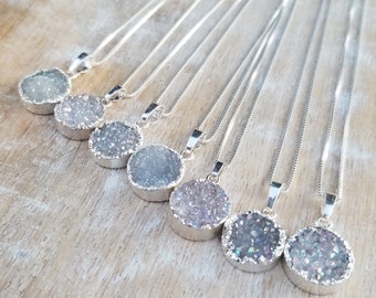 Solid 925 Sterling Silver Grey Rectangle Druzy Pendant Necklace /'
