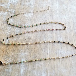 Tourmaline Rosary Chain Necklace, Tourmaline Jewelry, Dainty Tourmaline Necklace Gold, Minimalist Necklace