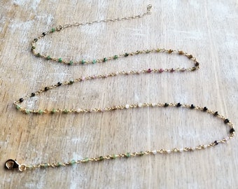 Tourmaline Rosary Chain Necklace, Tourmaline Jewelry, Dainty Tourmaline Necklace Gold, Minimalist Necklace