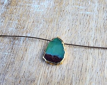 Chrysoprase Gemstone Pendant Necklace, Floating Necklace, Illusion Necklace, Silk Cord Necklace, Minimalist Necklace, Lightweight Necklace
