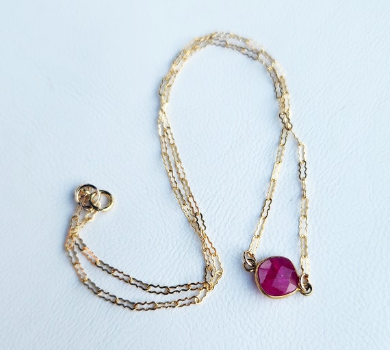 Ruby Gemstone Choker Necklace Gold, Dark Pink Ruby Necklace, Dainty Pink Minimalist Necklace, Gold Filled Necklace, July Birthstone Necklace