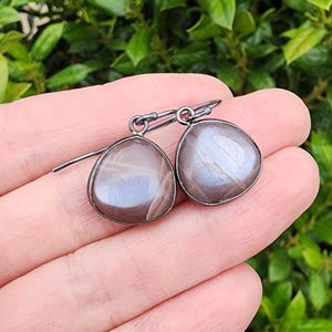 Chocolate Moonstone Gemstone Earrings Oxidized Sterling Silver, Moonstone Teardrop Earrings, Pretty Brown Gemstone Dangle Earrings