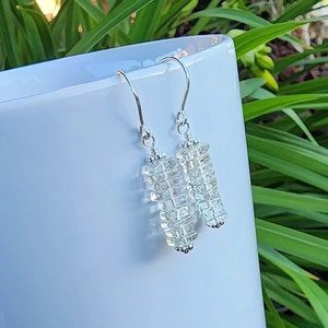 Green Amethyst Gemstone Earrings Sterling Silver, Stacked Earrings, Pale Light Green Earrings, Heishi Earrings, Spring Summer Earrings