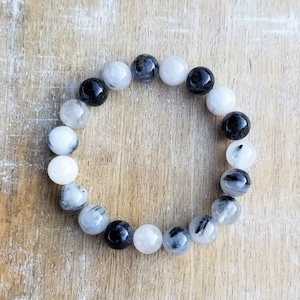 Rutilated Quartz Gemstone Beaded Bracelet, Chunky Stacking Bracelet, Rutilated Quartz Jewelry, Stretchy Bracelet, 10mm Gemstone Bracelet