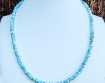 Larimar Gemstone Choker Necklace Sterling Silver, Dainty Light Blue Gemstone Necklace, 17 Inch Necklace, Everyday Necklace, Summer Necklace