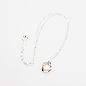 Light Pink Mother of Pearl Heart Pendant Choker Necklace Sterling Silver, 16 Inch Necklace, Dainty Small Pastel Pink Heart Necklace Silver