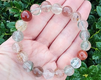 Quartz Lodolite Gemstone Beaded Bracelet, Earthy Bracelet, 10mm Bracelet, Stretch Bracelet, Everyday Bracelet, Phantom Quartz, Garden Quartz