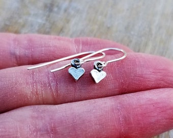 Heart Earrings Sterling Silver, Dainty Earrings, Valentine Earrings, Tiny Heart Dangle Earrings, Heart Jewelry, Love Earrings, Gift For Her