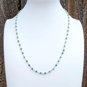 Emerald Gemstone Choker Necklace Sterling Silver, Tiny Dainty Green Gemstone Necklace, Minimalist Necklace, 16 Inch Necklace, May Birthstone