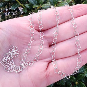 Heart Chain Link Necklace Sterling Silver, Small Dainty Heart Necklace, 19 Inch Necklace, Minimalist Heart Necklace, Valentine&#39;s Day Jewelry