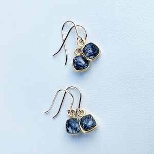 Rutilated Quartz Dangle and Drop Earrings, Square Rutile Quartz Earrings, Everyday Earrings, Small Dainty Earrings, Black and Gold Earrings