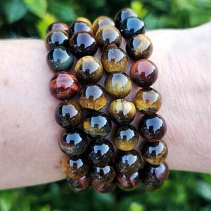 Tigers Eye Beaded Gemstone Bracelet, Golden Tigers Eye, Red Tigers Eye, Blue Tigers Eye, 10mm Gemstone Stretch Bracelet, Stacking Bracelets