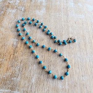 Blue Turquoise Gemstone Choker Necklace Gold, Dainty Turquoise Beaded Necklace, 16 Inch Necklace, December Birthstone, Layering Necklace