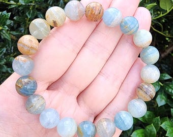 Blue Calcite Gemstone Beaded Bracelet, Earthy Pretty Light Blue Bracelet, Stretchy Bracelet, 10mm Gemstone Bracelet, Stacking Bracelets
