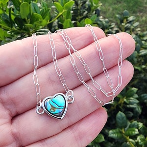 Abalone Shell Heart Shape Pendant Choker Necklace Sterling Silver, Abalone Jewelry, 16 Inch Necklace, Dainty Small Abalone Layering Necklace