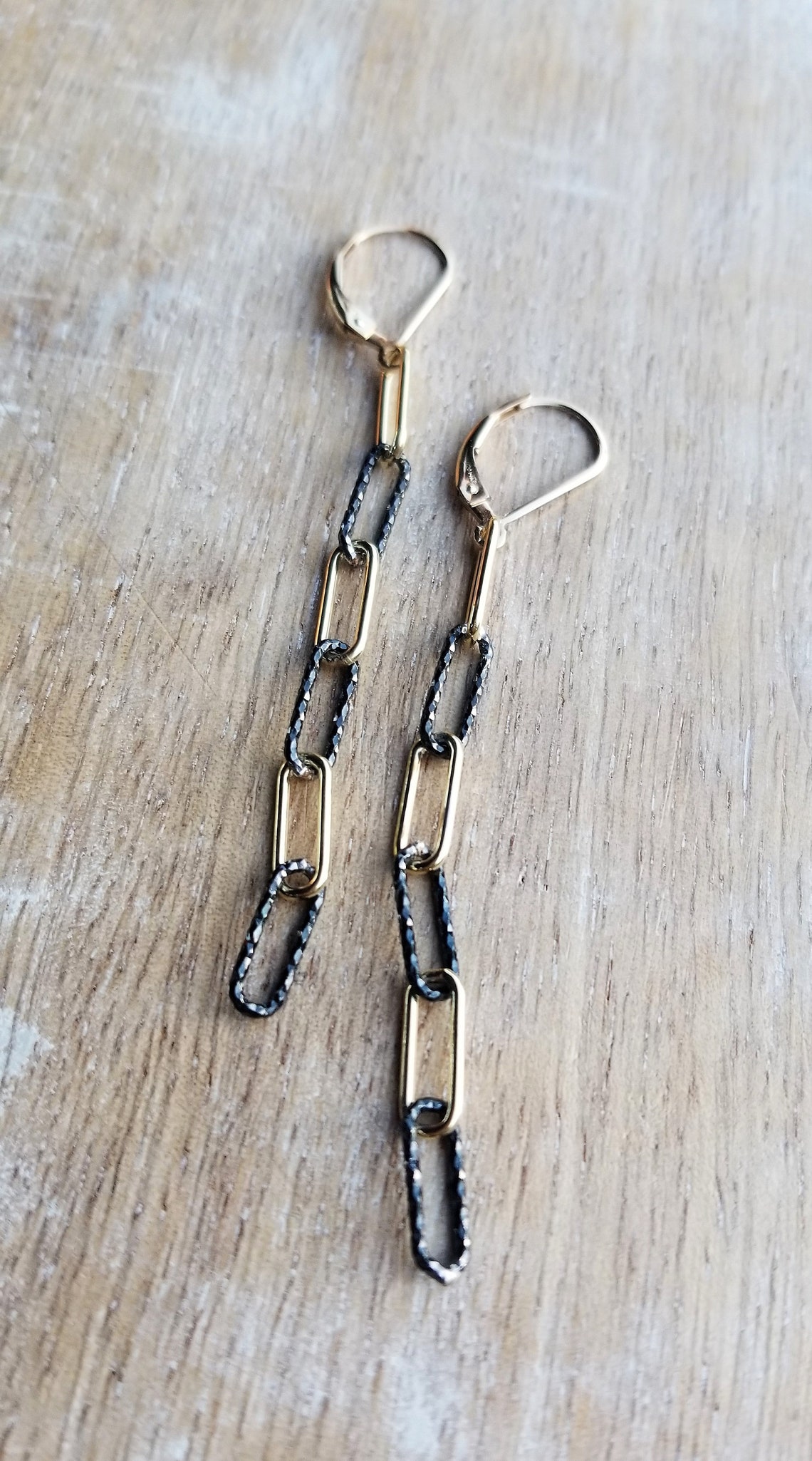 Paperclip Chain Link Earrings Oxidized Sterling Silver Etsy