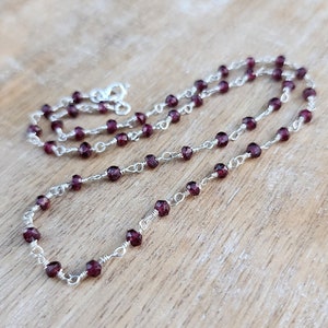 Garnet Gemstone Choker Necklace Sterling Silver, Dainty Beaded Red Garnet Necklace, 16 Inch Choker Gemstone Necklace, January Birthstone