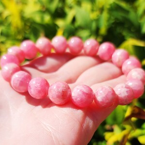 Pink Rhodochrosite Beaded Gemstone Bracelet, 10mm Gemstone Stretchy Bracelet, Chunky Pink Bracelet, Light Pink Gemstone Stacking Bracelet