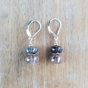 Pumpkin Earrings, Moonstone Gemstone Earrings Sterling Silver, Stacked Earrings, Gray Moonstone Dangle, Fall Earrings, Lever Back Earrings