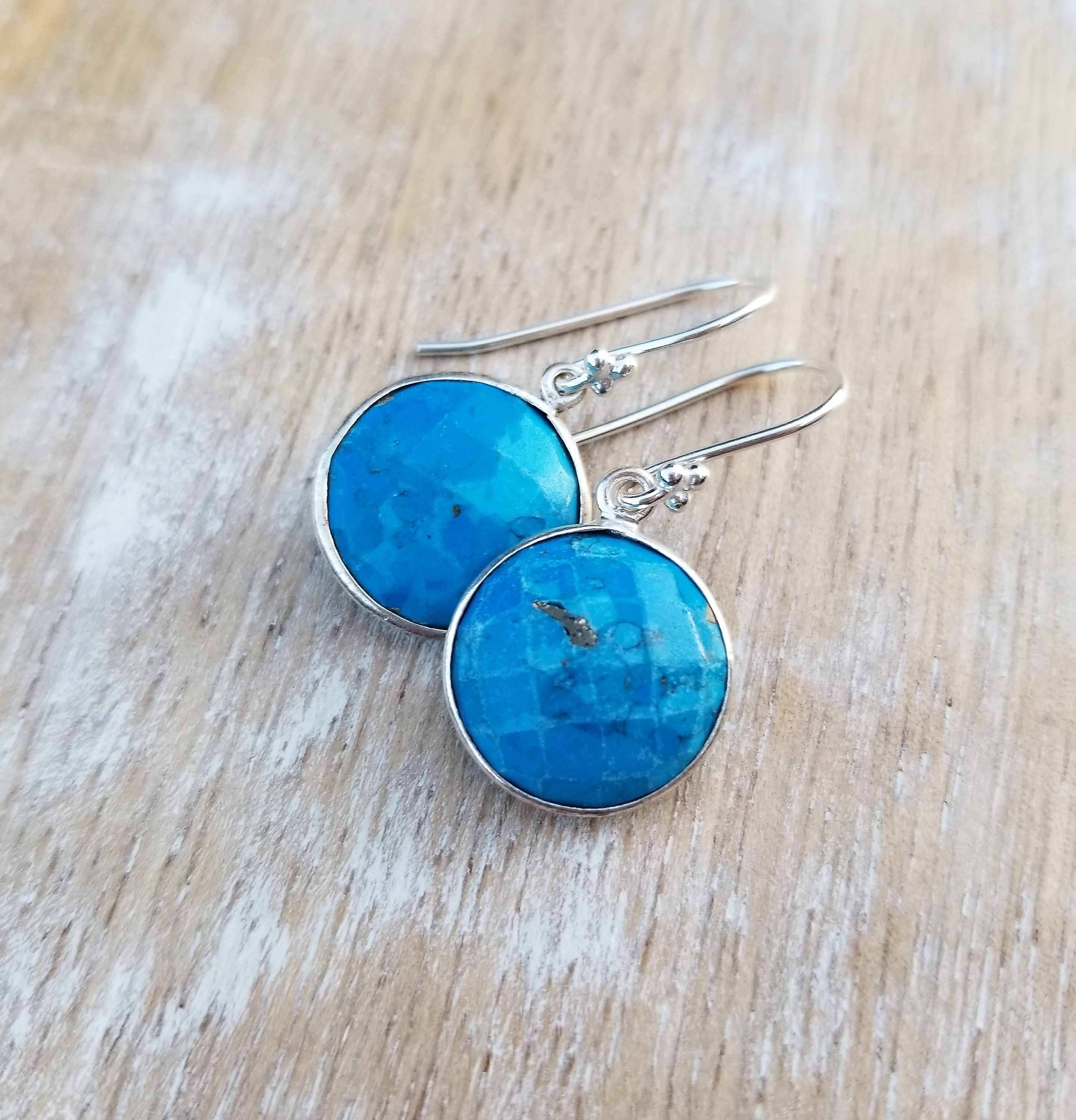 Blue Turquoise and Sterling Silver Cross Drop Earrings
