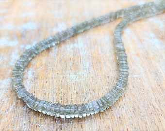 Green Amethyst Gemstone Choker Necklace Sterling Silver, Square Shape Heishi Gemstone Necklace, Spring Summer Necklace, Prasiolite Necklace