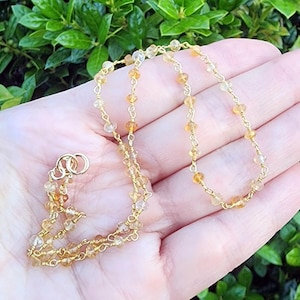 Citrine Gemstone Beaded Choker Necklace Gold, 16 Inch Necklace, Minimalist Necklace, Layering Necklace, Yellow Necklace, November Birthstone