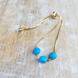 Turquoise Gemstone Bracelet, Adjustable Bracelet, Blue Stone Bracelet, Dainty Bracelet, Turquoise Jewelry Gold, Round Gemstone Bracelet