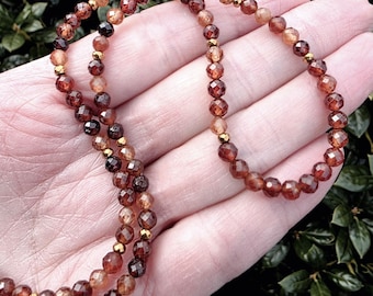 Hessonite Garnet Gemstone Choker Necklace Gold, Dainty Orange Red Brown 16 Inch Necklace, January Birthstone, Minimalist, Everyday Necklace