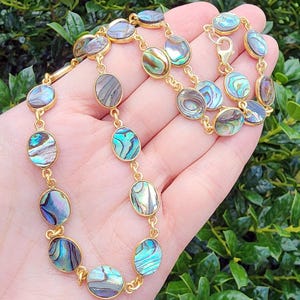 Abalone Shell Necklace Gold Vermeil, Blue and Green Abalone Necklace, Beachy Necklace, Summer Wedding Necklace, Dainty Abalone Shell Jewelry