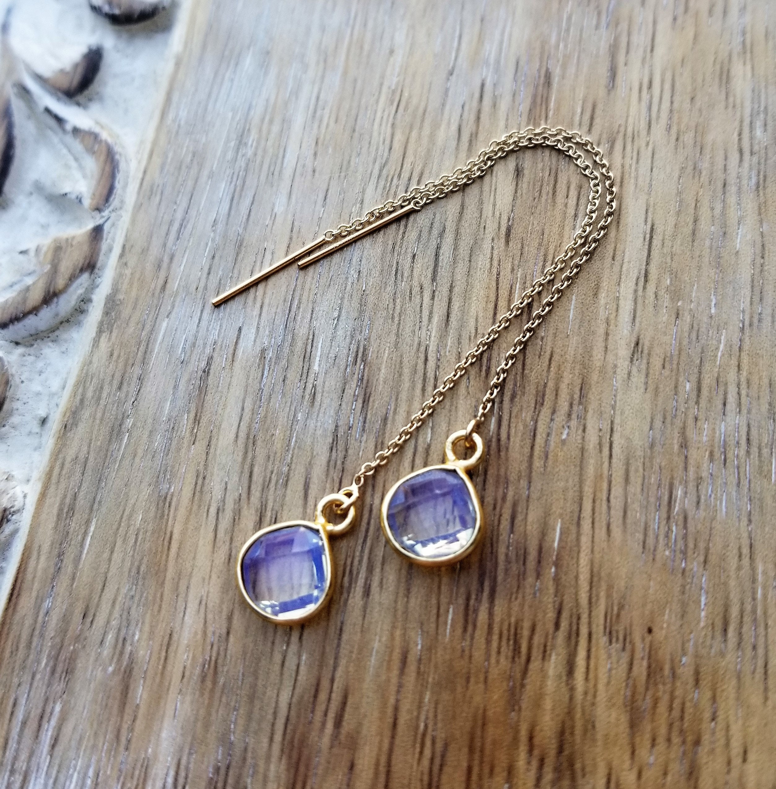 Clear Faceted Hydroquartz Threader Earrings, Teardrop Quartz Ear ...