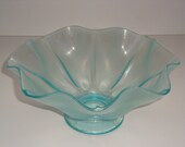 Vintage Turquoise Fenton Stretch Glass Footed Bowl Compote