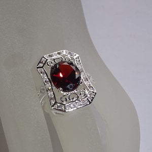 Sterling Silver Lab Created Ruby Ring With Cubic Zirconias Size 6 image 1