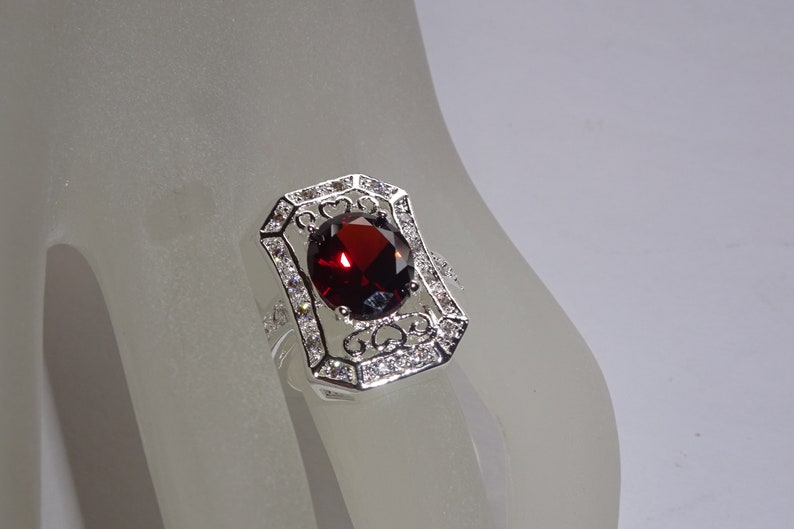 Sterling Silver Lab Created Ruby Ring With Cubic Zirconias Size 6 image 1