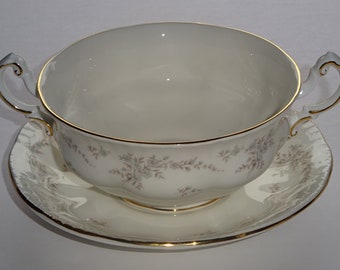 PARAGON H M THE QUEEN & H M QUEEN MARY "MADISON" CREAM SOUP BOWL &  SAUCER SET S 