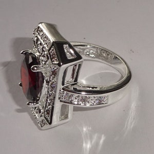 Sterling Silver Lab Created Ruby Ring With Cubic Zirconias Size 6 image 6