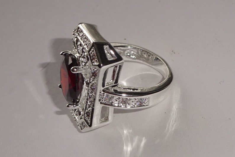 Sterling Silver Lab Created Ruby Ring With Cubic Zirconias Size 6 image 6