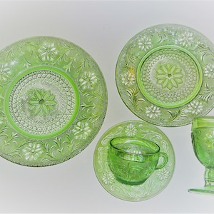 Large Selection of Vintage Tiara Glassware Chantilly Green Sandwich Depression Pattern