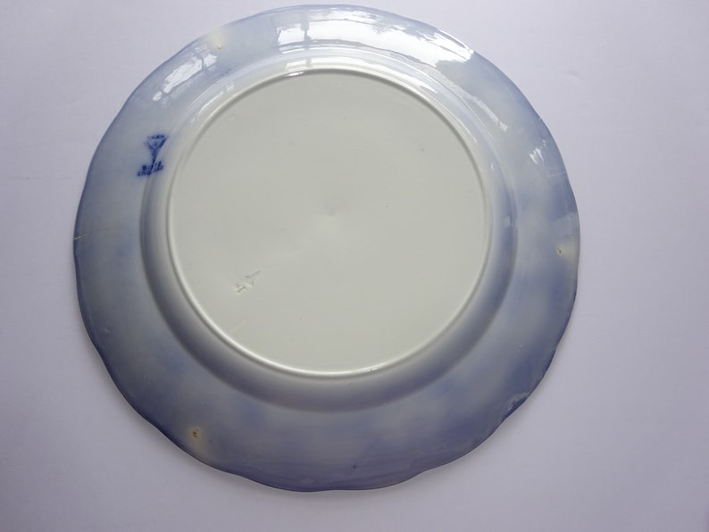 Small Crack Antique Khan Bisto Stonier England Flow Blue Plate 10 12Plaate