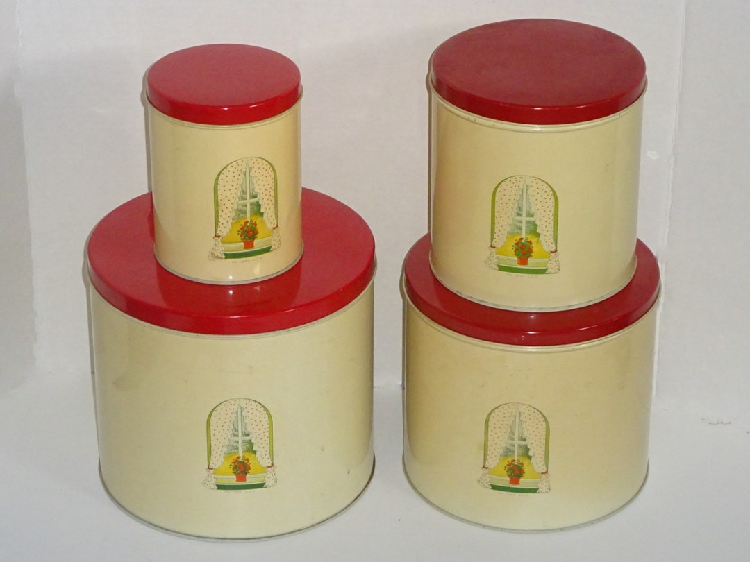 Complete Set Decoware Tin Canister Set Farmhouse Style Etsy