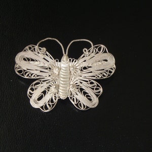 Siam (Thailand) Handcraft Genuine 925 Sterling Silver Filigree Butterfly Pin / Brooch