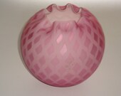 Vintage Phoenix Glass Co. Satin Cranberry Opalescent Diamond Optic Scalloped Edge Rose Bowl Vase